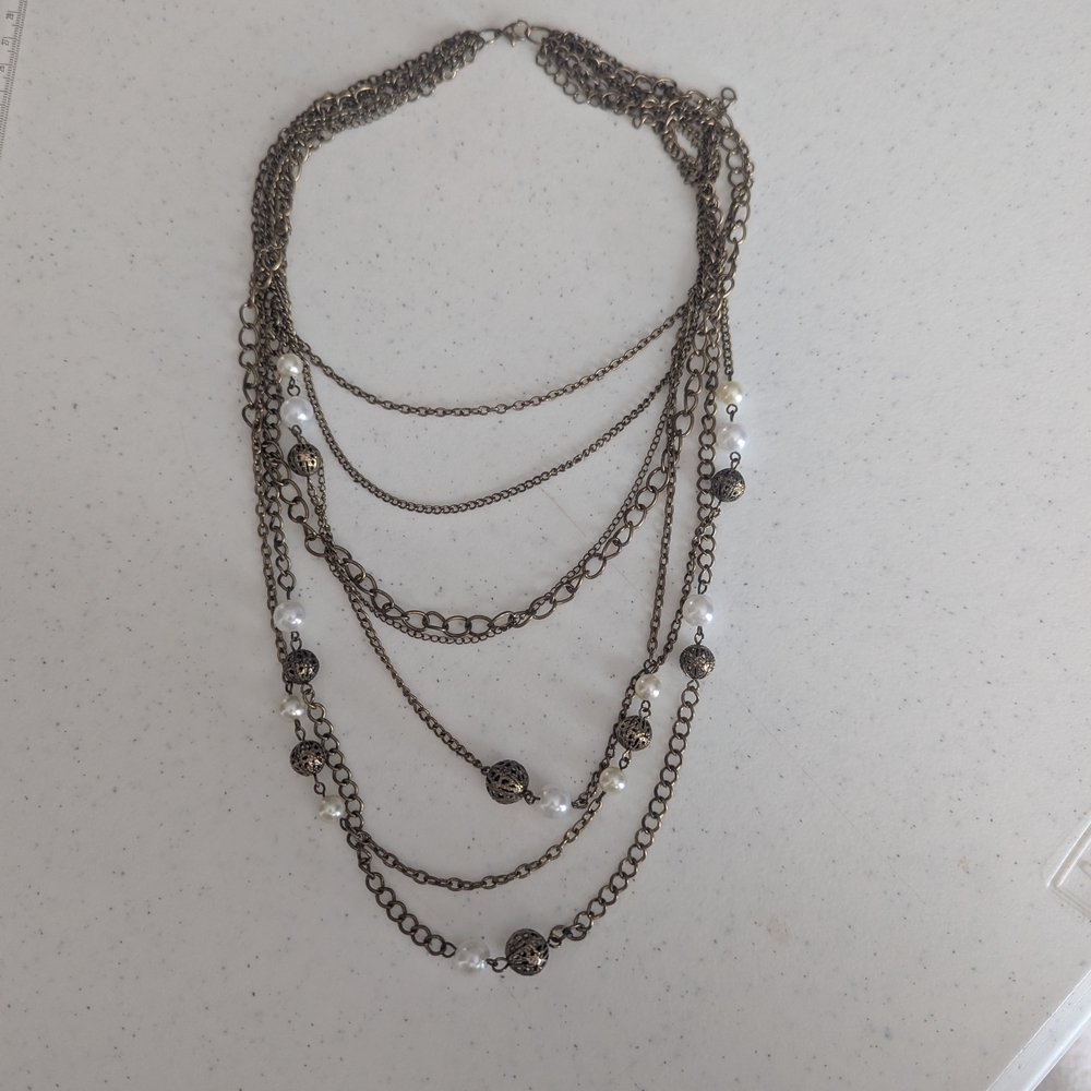 Vintage Set 80s Gold Pearl Charm Necklaces - Picture 2 of 9